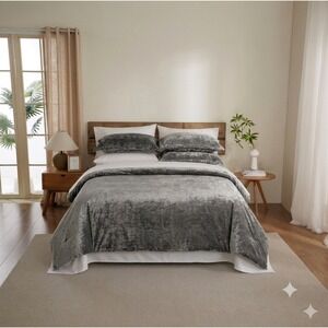 Luxury Velvet Comforter Set  9 pcs Cool Grey & Egyptian Cotton Sheet Set King